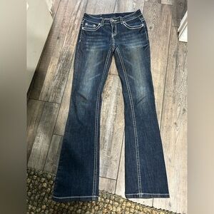 Denim Couture Bling pockets White Stitching Women's dark wash Bootcut Jeans